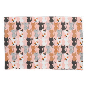 Housse D'oreillers Motif Chat Cute Sur Rose Bleu