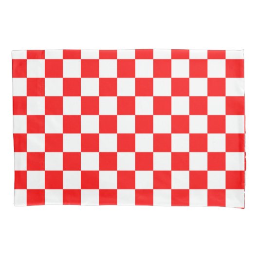 Housse D'oreillers Motif chèque À damiers blanc rouge (devant)
