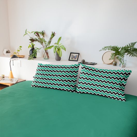 Housse D'oreillers Motif chevron noir sarcelle moderne