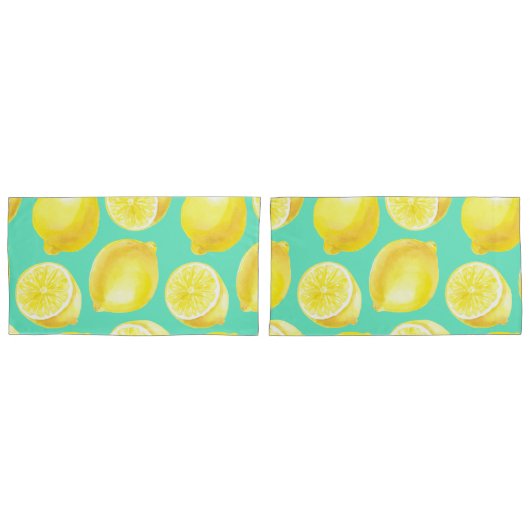 Housse D'oreillers Motif citrons aquarelle (devant-Set)