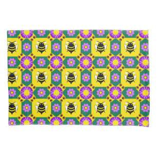 Housse D'oreillers Motif coloré d'abeille et de fleurs