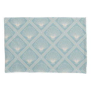 Housse D'oreillers Motif Coquille Art Déco En Canard Oeuf Bleu Et Bei