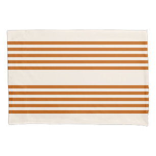 Housse D'oreillers Motif couleur orange brun et beige cinq rayures