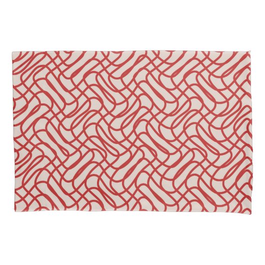 Housse D'oreillers Motif Crème Et Ligne Abstraite Rouge (devant)