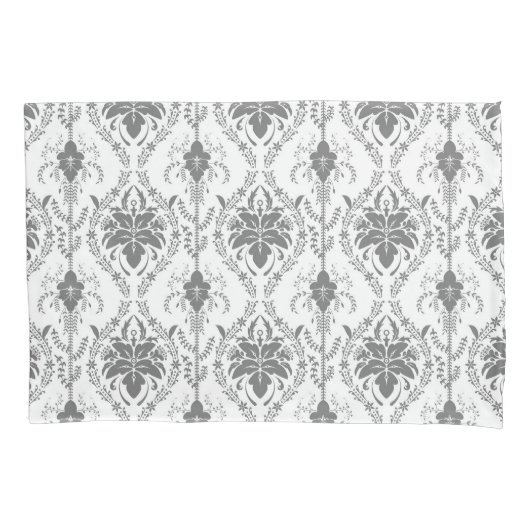 Housse D'oreillers Motif Damask blanc et gris (devant)
