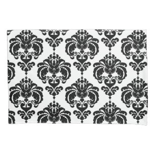 Housse D'oreillers Motif damassé chic élégant noir et blanc