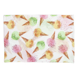 Housse D'oreillers Motif d'aquarelle de crème glacée estivale.