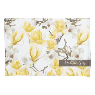 Housse D'oreillers Motif d'aquarelle jaune et blanc en fleurs de Magn