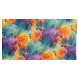 Housse D'oreillers Motif d'art fractal vibrant sarcelle violet orange