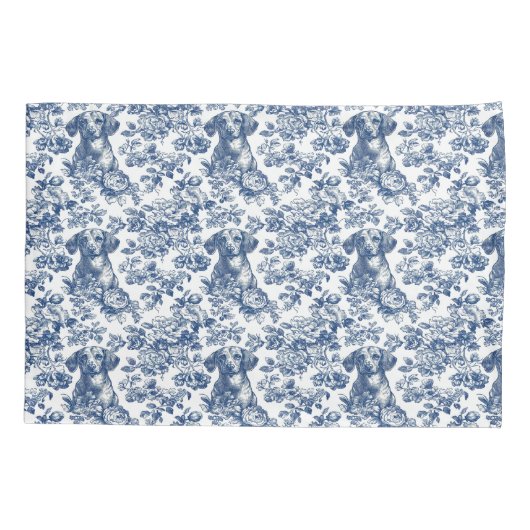 Housse D'oreillers Motif Daschund Dog Blue Toile (Dos)