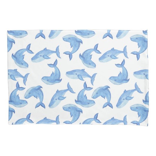 Housse D'oreillers Motif de baleine bleue d'aquarelle (devant-gauche)