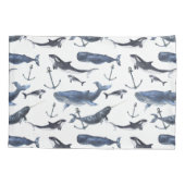 Housse D'oreillers Motif de baleine et d'Ancre d'aquarelle (Dos-gauche)