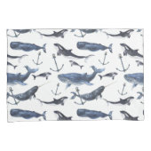 Housse D'oreillers Motif de baleine et d'Ancre d'aquarelle (devant-Droit)