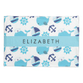 Housse D'oreillers Motif De Baleines, Baleines Bleues, Votre Nom (Dos)