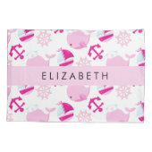 Housse D'oreillers Motif De Baleines, Baleines Roses, Votre Nom (Dos)