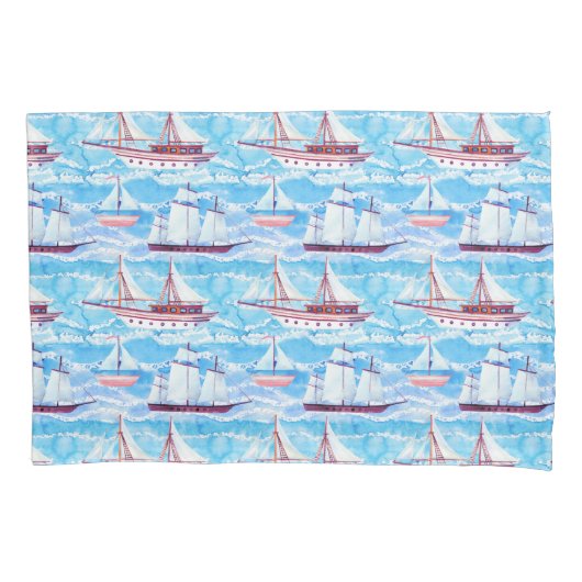 Housse D'oreillers Motif de bateaux de navigation d'aquarelle (devant-gauche)
