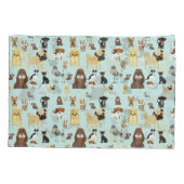 Housse D'oreillers motif de chiens arrière - plans bleu clair. (Dos)