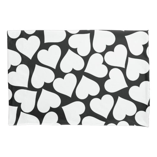 Housse D'oreillers Motif de coeur noir et blanc rétro (devant)