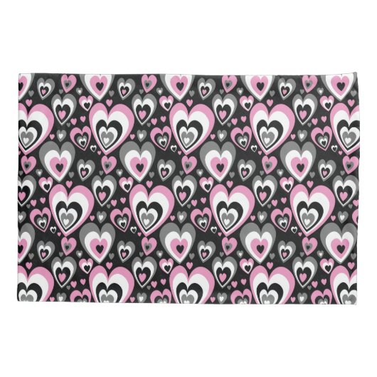 Housse D'oreillers Motif de coeurs gris rose noir. (Dos)