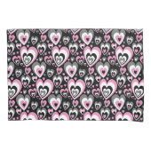 Housse D'oreillers Motif de coeurs gris rose noir. (devant)