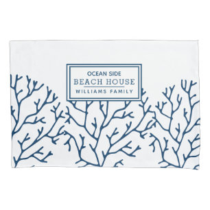 Housse D'oreillers Motif de corail bleu personnalisé - Beach House