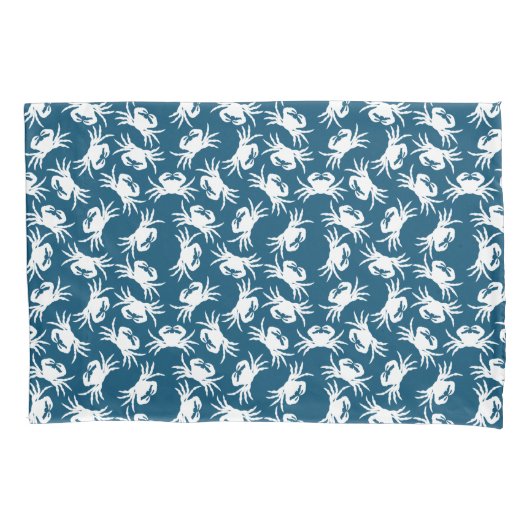Housse D'oreillers Motif de crabe blanc et bleu sans joint (devant)