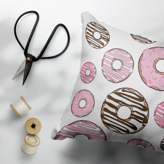 Housse D'oreillers Motif De Donuts, Donuts Roses, Donuts Blancs
