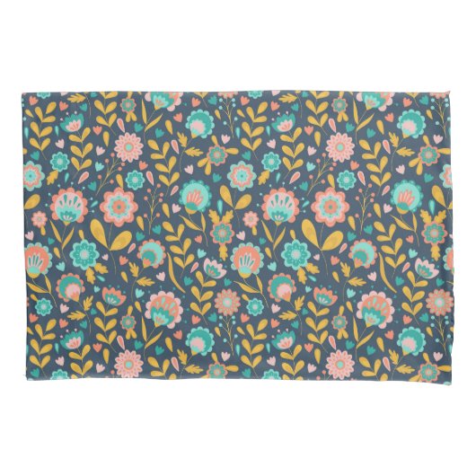 Housse D'oreillers Motif de fleur d'art populaire (devant-gauche)