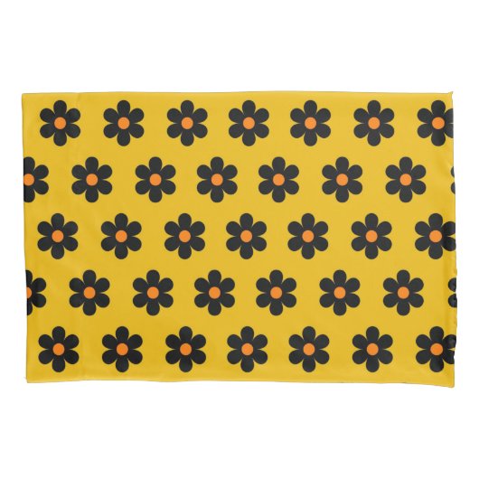 Housse D'oreillers Motif de fleurs d'automne noir orange (devant)