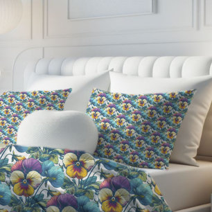 Housse D'oreillers Motif de fleurs de pensée printanières botaniques