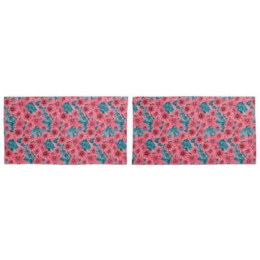 Housse D'oreillers Motif de fleurs de pétunia rouge (devant-Set)