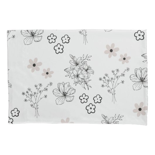 Housse D'oreillers Motif de fleurs hippie gris noir rétro Y2K (devant)