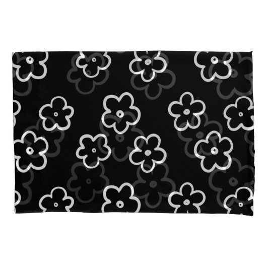 Housse D'oreillers Motif de fleurs noir et blanc (devant)