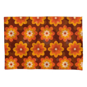 Housse D'oreillers Motif de fleurs orange bohème hippie rétro groovy