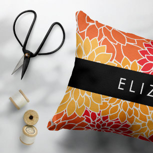 Housse D'oreillers Motif De Fleurs, Orange Dahlia, Votre Nom
