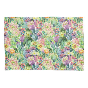 Housse D'oreillers Motif de floraison exotique de cactus d'aquarelle