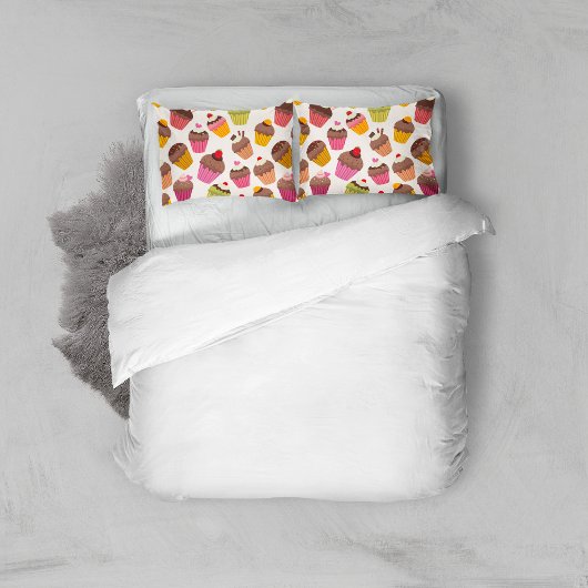 Housse D'oreillers Motif de gâteau, Motif de muffin, Chocolat, Coeurs