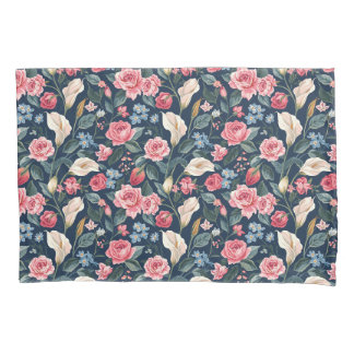 Housse D'oreillers Motif de jardin floral bleu marine romantique