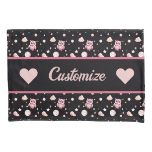 Housse D'oreillers Motif de la lune de Chouette rose