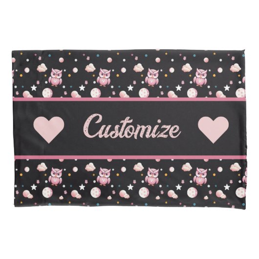 Housse D'oreillers Motif de la lune de Chouette rose (devant-gauche)