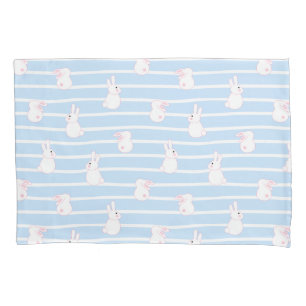 Housse D'oreillers Motif de lapin rayé bleu mou