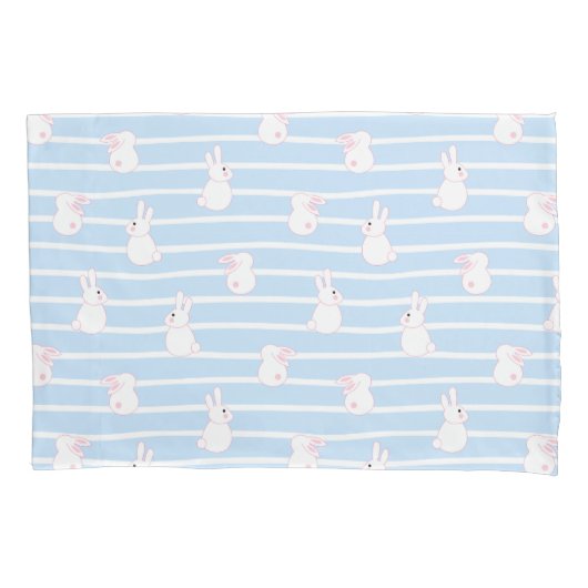 Housse D'oreillers Motif de lapin rayé bleu mou (devant-gauche)