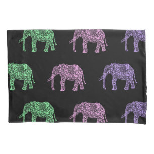 Housse D'oreillers motif de l'éléphant boho de couleur tribale fleuri