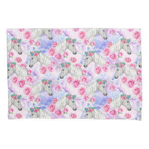 Housse D'oreillers Motif de licornes et de roses