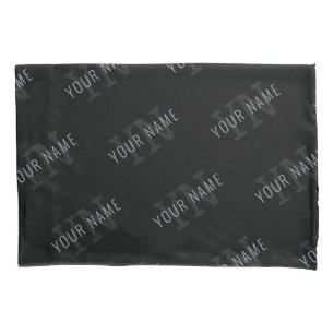Housse D'oreillers Motif de nom en monogramme gris très foncé et noir