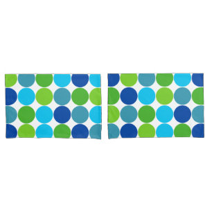 Housse D'oreillers Motif de point vert et bleu de polka