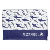 Housse D'oreillers Motif de requin bleu et blanc avec nom Boy (devant)