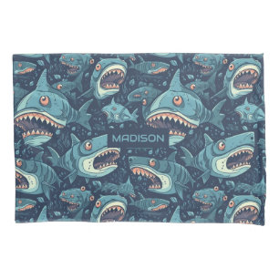 Housse D'oreillers Motif de requins de nom personnalisé