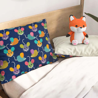 Housse D'oreillers Motif de Souris Mignon sur Fond Bleu