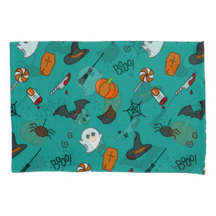Housse D'oreillers Motif de style plat Halloween Turquoise.
